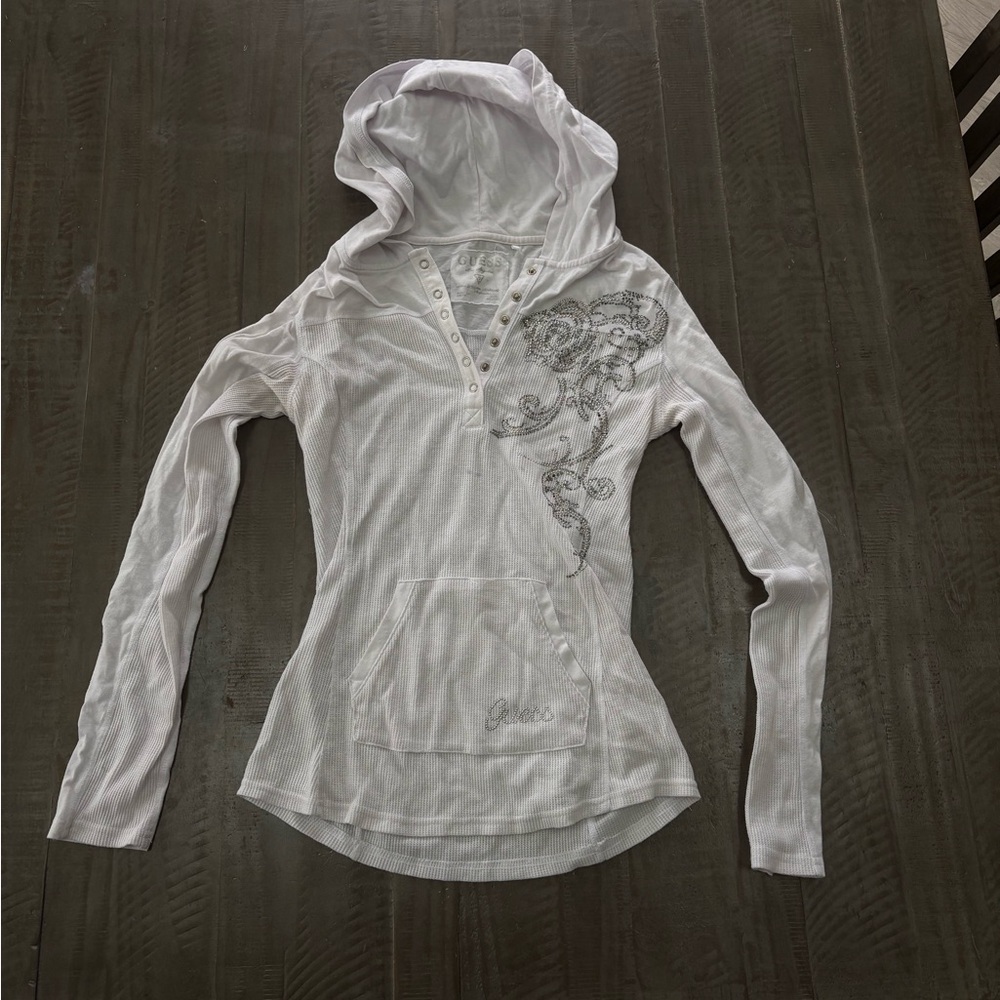 Guess White Embroidered Hoodie